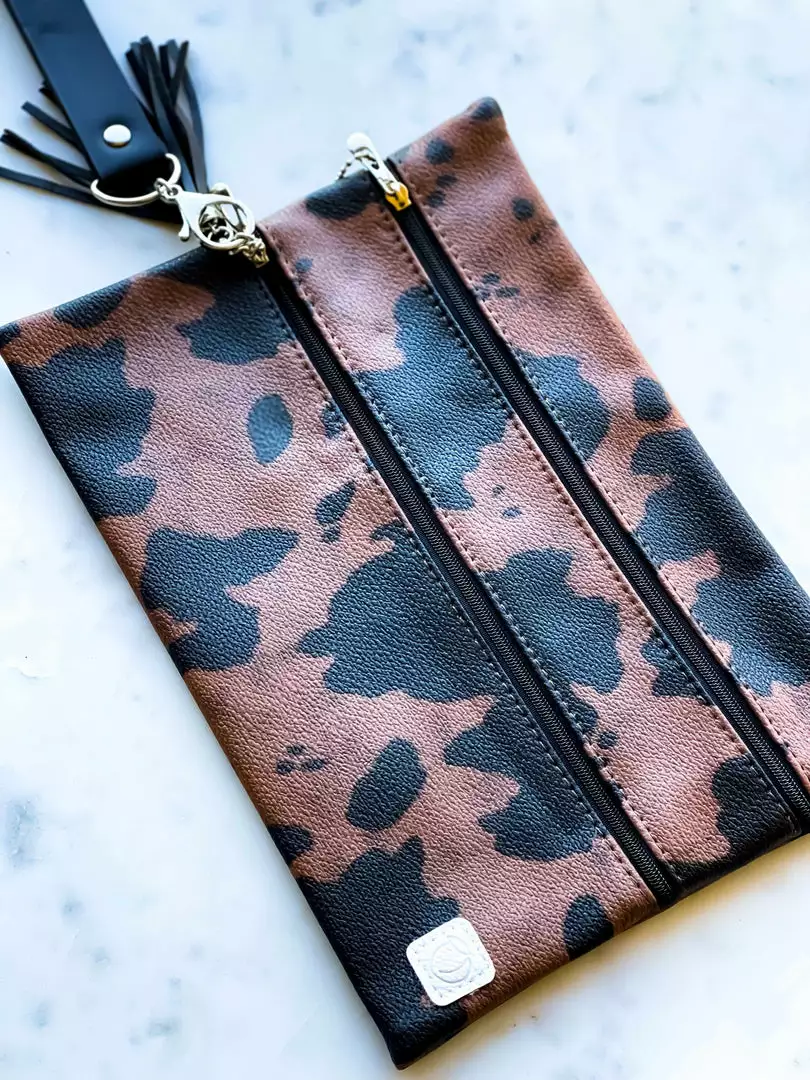 Southern Grace Mooovin On Up Cow Hide Double Zipper Bag - Brown