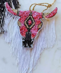 Southern Custom Designs New Arrivals Pink Glitter And Fringe Steer Freshie