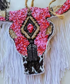 Southern Custom Designs New Arrivals Pink Glitter And Fringe Steer Freshie