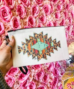 4B Custom Designs LLC New Arrivals Leopard Aztec Makeup Bag