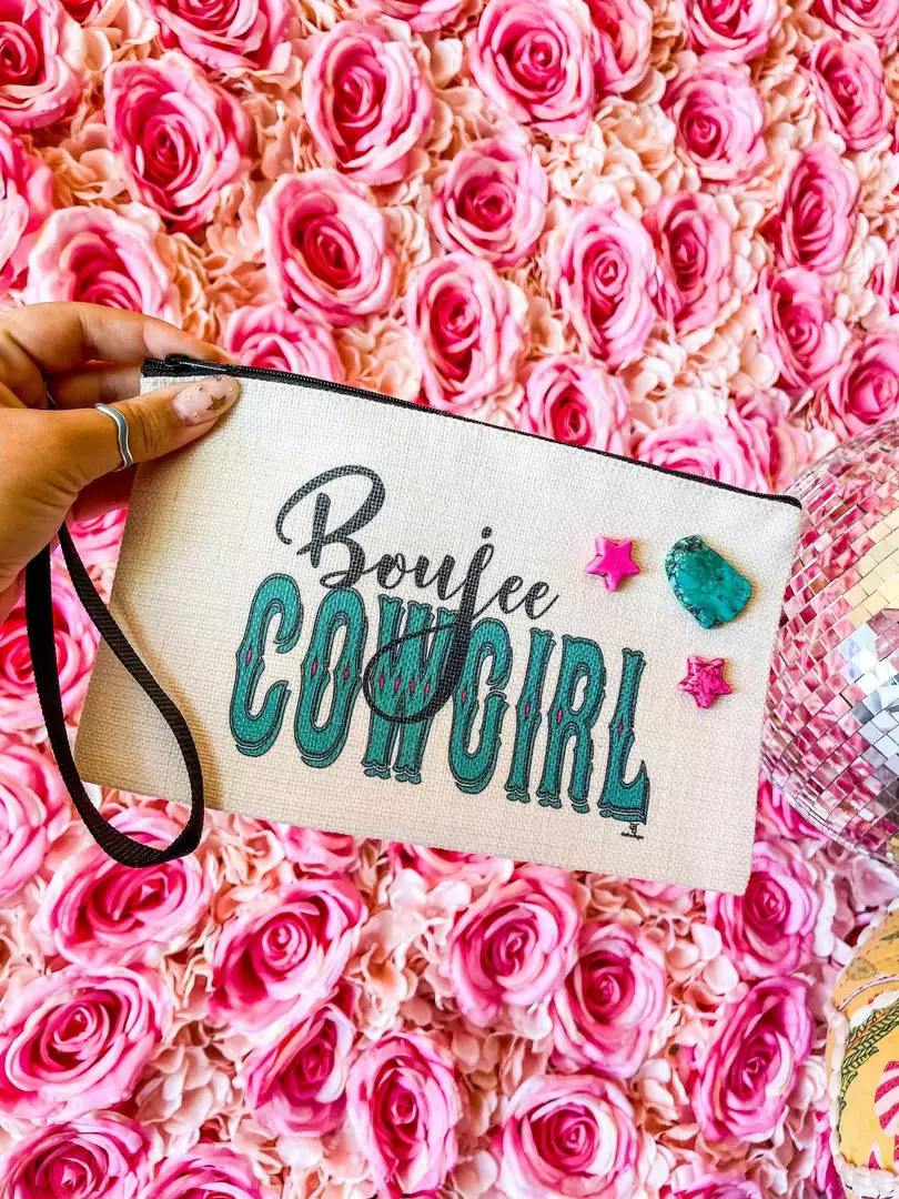 4B Custom Designs LLC Boujee Cowgirl With Stone Makeup Bag