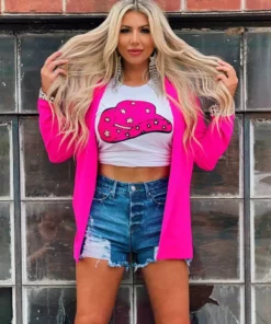 Bling-A-Gogo Summer Fried Swimwear Neon Cowgirl Star Patch T-shirt - White