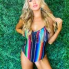 Sylon Fashion Co, Ltd One Piece Aztec Stripe Fringe Swimsuit