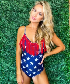 Sylon Fashion Co, Ltd One Piece American Flag Fringe Swimsuit New Arrivals