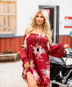 D & J Industries Lace Talk About It Tunic Dress - Wine Floral New Arrivals