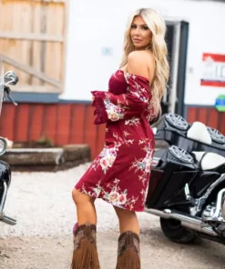 D & J Industries Lace Talk About It Tunic Dress - Wine Floral New Arrivals