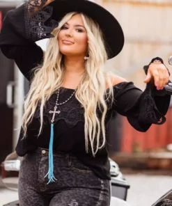 D & J Industries Lace Talk About It Top - Black