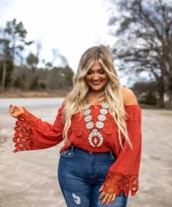 D & J Industries Lace Talk About It — Lace Top In Red