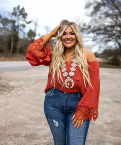 D & J Industries Lace Talk About It — Lace Top In Red