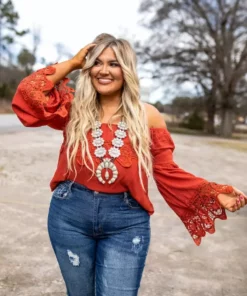 D & J Industries Lace Talk About It — Lace Top In Red