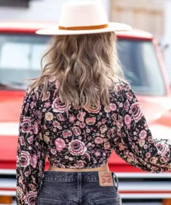 D & J Industies Co., LTD. Got You Wrapped Crop Top - Black Floral New Arrivals