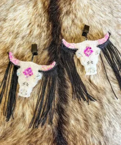 Southern Custom Designs Pink And Black Steer Fringe Vent Clip Freshie Accessories