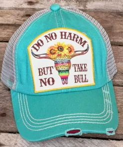 Southern Grace Do No Harm Serape Bull Distressed Turquoise Hat
