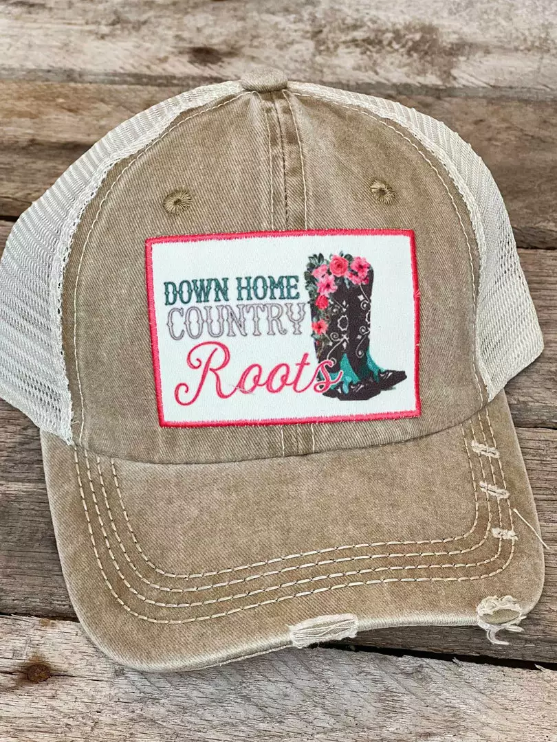 Southern Grace Down Home Country Roots Patch Distressed Tan Hat