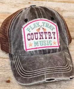 Southern Grace New Arrivals Play That Country Music Distressed Brown Mesh Hat