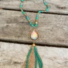 Southern Grace New Arrivals Shine So Bright Iridescent Oval Gold Crystal Turquoise Beaded Necklace