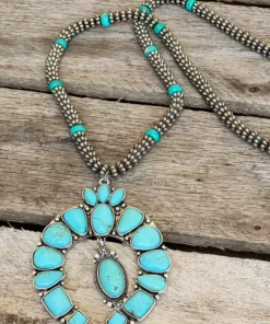 Southern Grace I've Been Jaded Turquoise Stone Squash Blossom Necklace