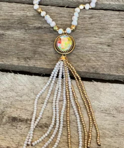 Southern Grace Crash My Party Iridescent Oval Crystal Beaded Gold Chain Necklace