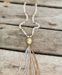 Southern Grace Crash My Party Iridescent Oval Crystal Beaded Gold Chain Necklace