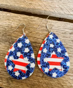 Southern Grace Stars Stripes & Lots Of Sparkles Tear Drop Earrings