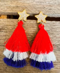 Southern Grace New Arrivals Red White And Blue Tassel Earrings