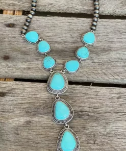 Southern Grace Turquoise Stone Silver Beaded Necklace