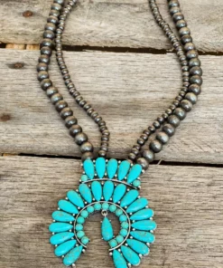 Southern Grace Turquoise Squash Blossom Silver Beaded Necklace New Arrivals