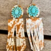 Southern Grace Rodeo Sweetheart Turquoise Cowhide Fringe Earrings