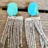 Southern Grace Let's Go Girls Turquoise White Cowhide Fringe Earrings