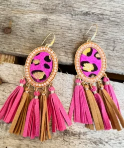 Southern Grace New Arrivals Teardrop Oval Fuchsia Fringe Earrings
