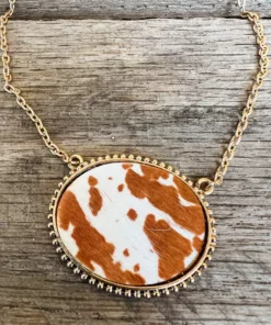 Southern Grace Cowhide Oval Pendant Gold Necklace New Arrivals