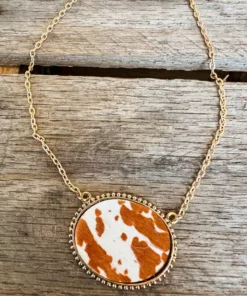 Southern Grace Cowhide Oval Pendant Gold Necklace New Arrivals