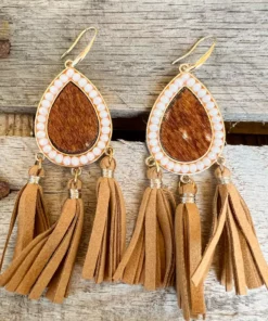 Southern Grace New Arrivals Teardrop Brown Fringe Earrings