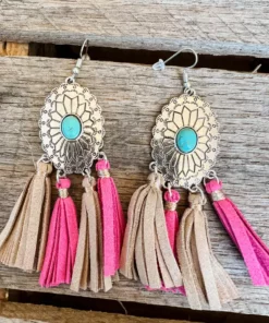 Southern Grace New Arrivals Cowgirl Turquoise Concho With Pink And Tan Tassels