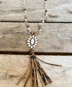 Southern Grace Cowgirl Copper Cream Leopard Squash Blossom Bead Navajo Necklace New Arrivals