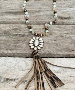 Southern Grace Cowgirl Copper Cream Leopard Squash Blossom Bead Navajo Necklace New Arrivals