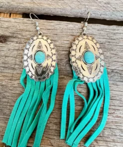 Southern Grace New Arrivals Concho Turquoise Fringe Earrings
