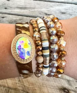 Southern Grace Giddy Up Cowgirl Cowhide Mixed Beads Bracelet Set