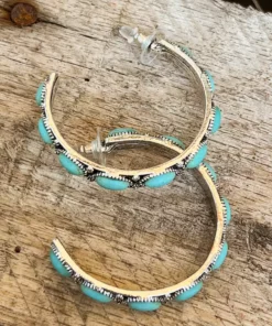 Southern Grace Darlin Please Turquoise Rock Silver Hoop Earrings