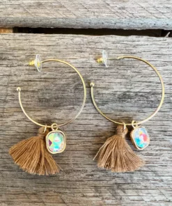 Southern Grace New Arrivals In The Loop Hoop Earrings With Mini Tassels - Brown
