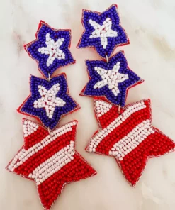 Treasure Jewels, Inc. New Arrivals Red White And Blue USA Stars Beaded Earrings