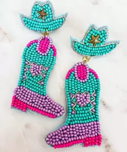 Treasure Jewels, Inc. Giddy Up Heart Turquoise Beaded Boot Earrings New Arrivals