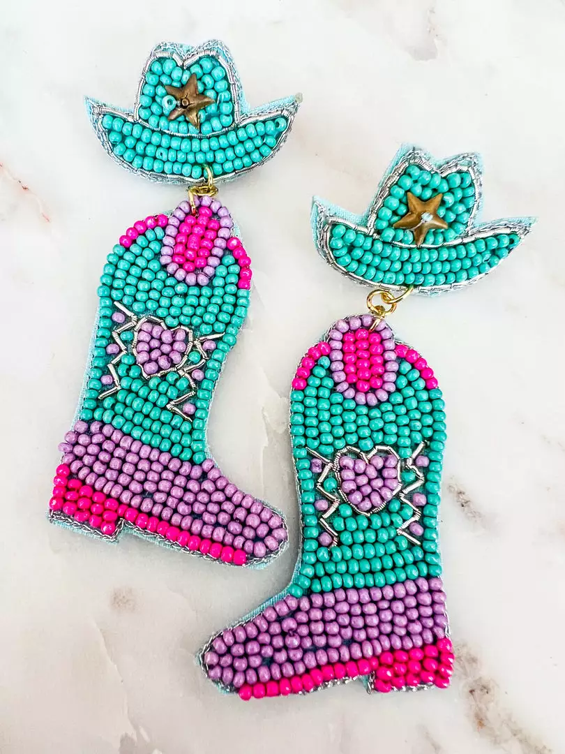 Treasure Jewels, Inc. Giddy Up Heart Turquoise Beaded Boot Earrings New Arrivals