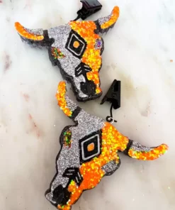 Southern Custom Designs New Arrivals Orange Sparkly Steer Freshie Vent Clips