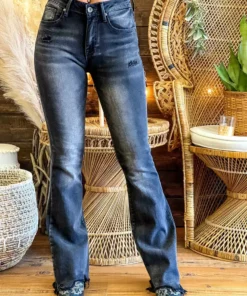 Special A Summer Fever Collection Mid Rise Boot Cut Distressed Jeans - Vintage Black