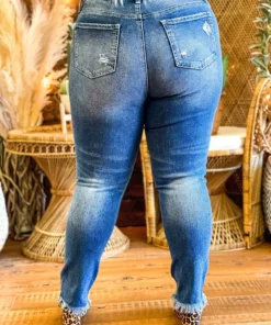 Special A Mid Rise Straight Leg Distressed Jeans In Medium Blue