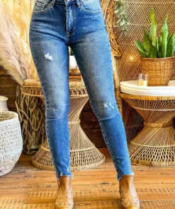 Special A Mid Rise Straight Leg Distressed Jeans In Medium Blue