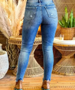 Special A Mid Rise Straight Leg Distressed Jeans In Medium Blue