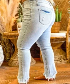 Special A Summer Fever Collection Mid Rise Relaxed Skinny Distressed Jeans In Light Blue