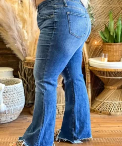 Special A Mid Rise Boot Cut Distressed Jeans In Medium Blue